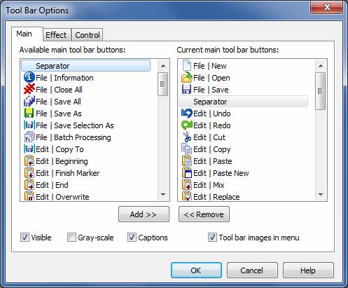 Tool Bar Options